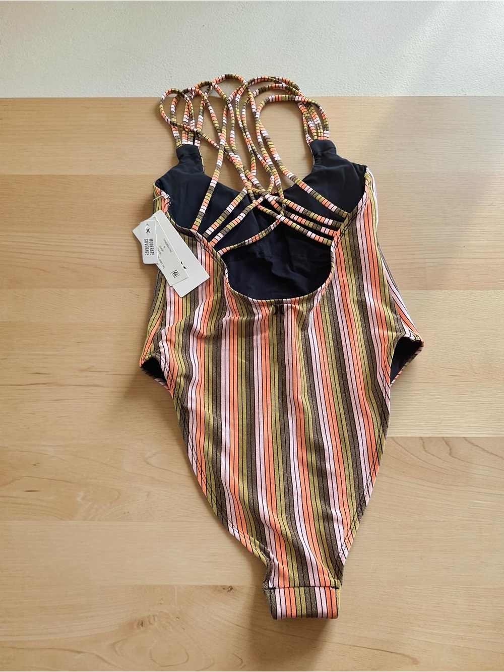 🌈HURLEY-NWT SUNSET SHINE STRIPE MODERATE CROSSBACK ONE PIECE Small
